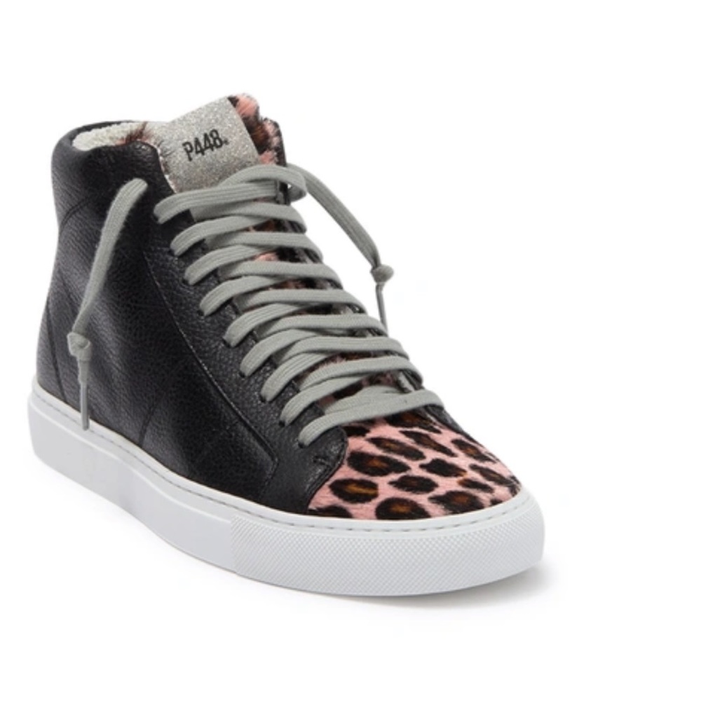P448 STAR LEATHER HIGH TOP SNEAKER in Pleo Black Leather 35/5